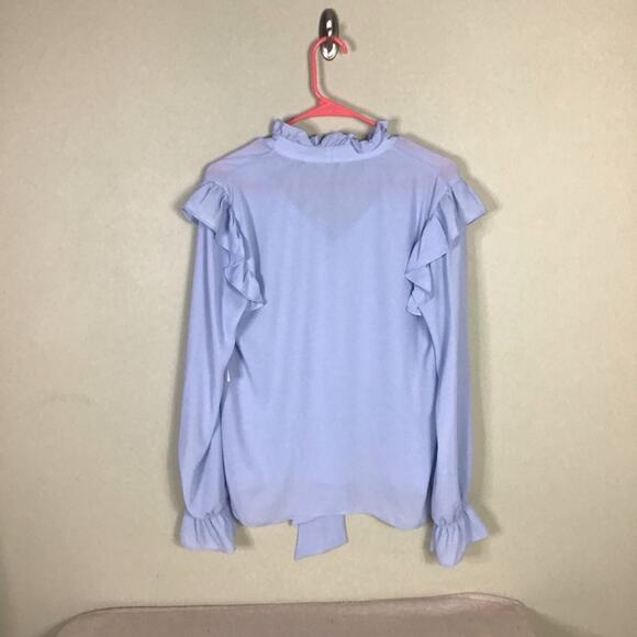 BELLE SKY Women Blouse Med NWT Blue ruffle Shirt Feminine Flowy office attire - Picture 5 of 8
